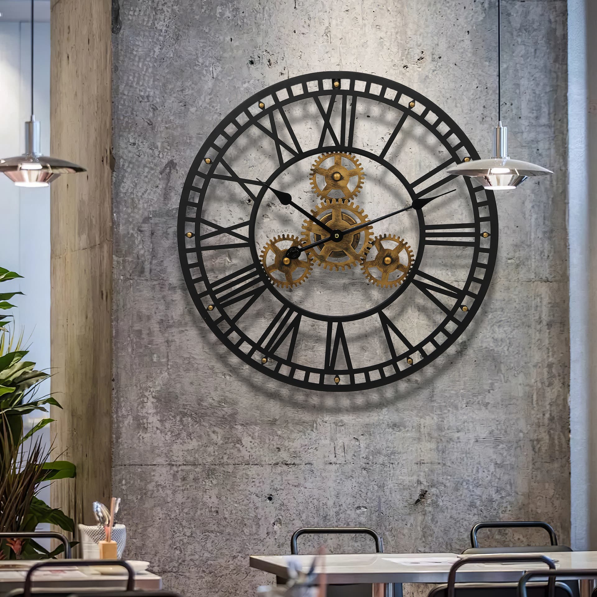 Amazon wall clock antique iron gear clock European industrial style clock living room wall large quartz clock retro