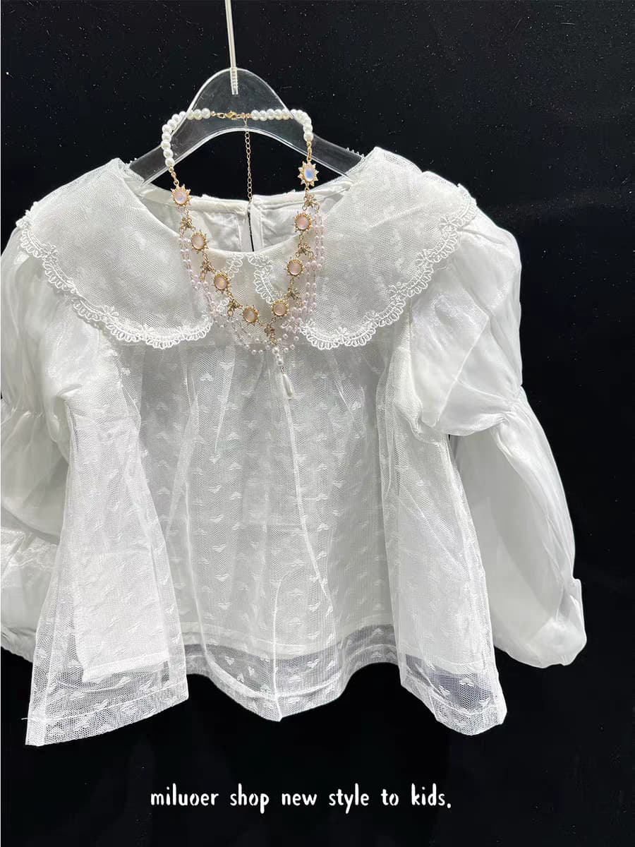 Girls Lolita Base Layer Princess Style Long Sleeve Puff Sleeve Doll Blouse Children's Versatile Base Layer