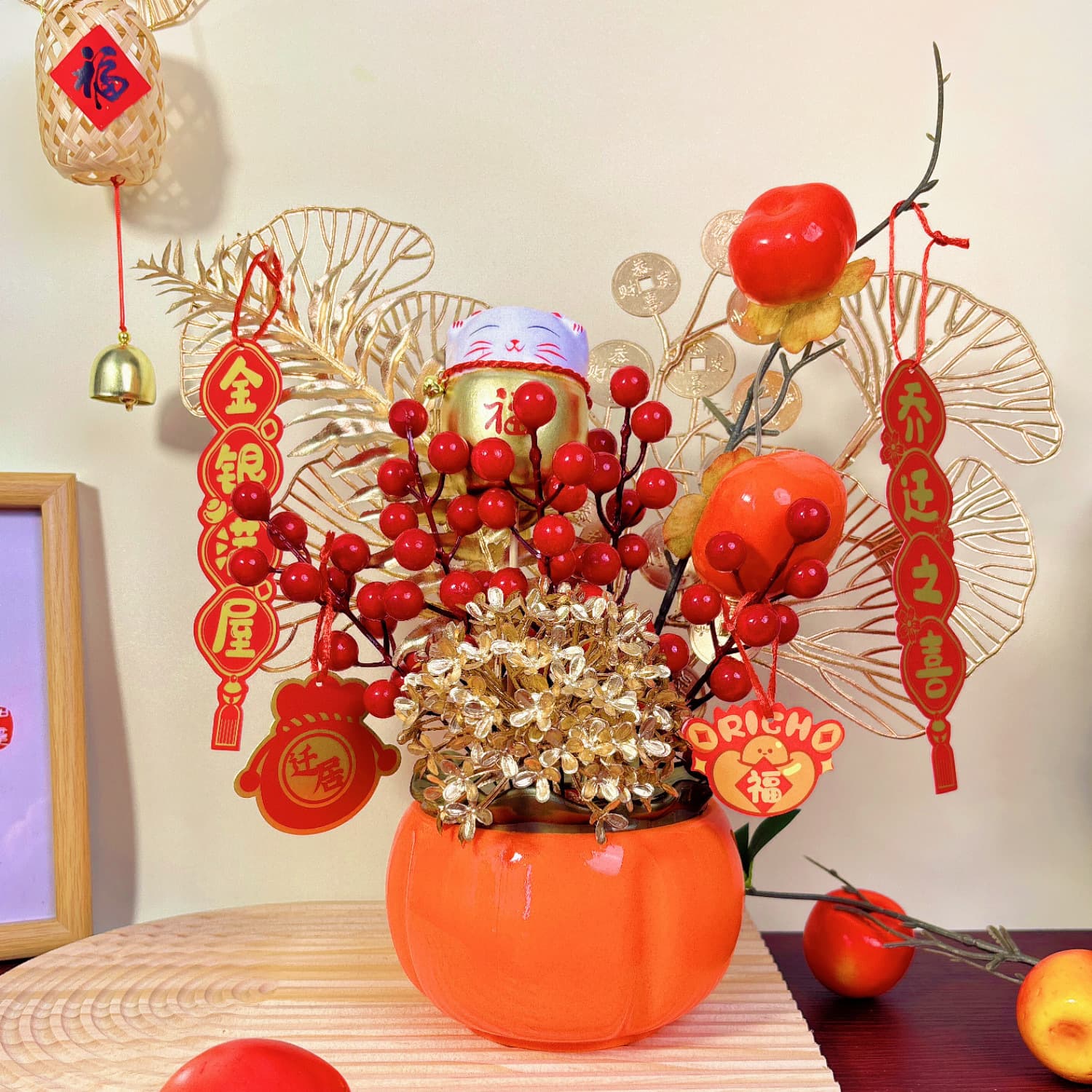 2025 Money Tree Wedding Decoration, Persimmon Fortune Bucket, Lucky Fruit, Home Decor for Moving In