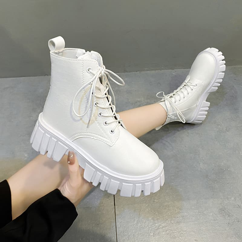 Women's Short Martin Boots 2023 Autumn/Winter New Korean Fashion Thick Sole Lace-up Side Zipper Boots
