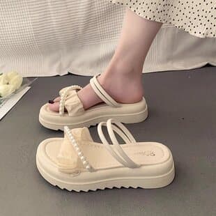 Stylish Beach Sandals Women 2025 New Pearl Two-Wear Thick Sole Anti-Slip Cloud-Like Soft Sole Ladies