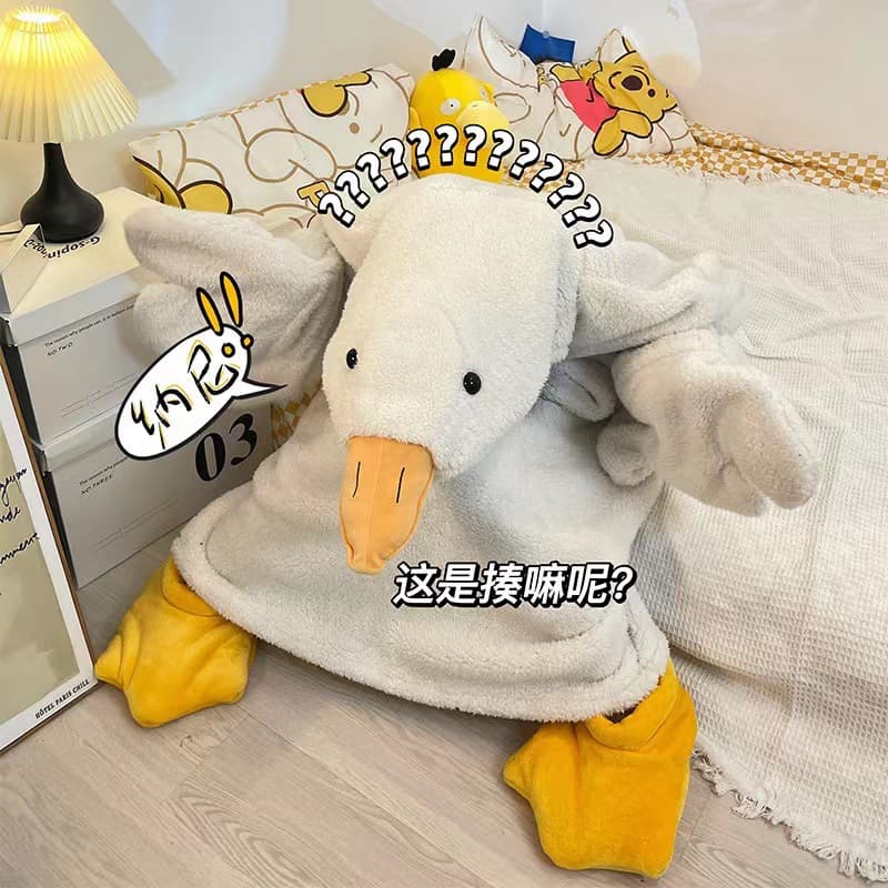 Thickened Long Coral Fleece Pajamas Sleepwear with Hood Winter Couples Gag Gift Big White Goose Home Clothes Robe Nightgown