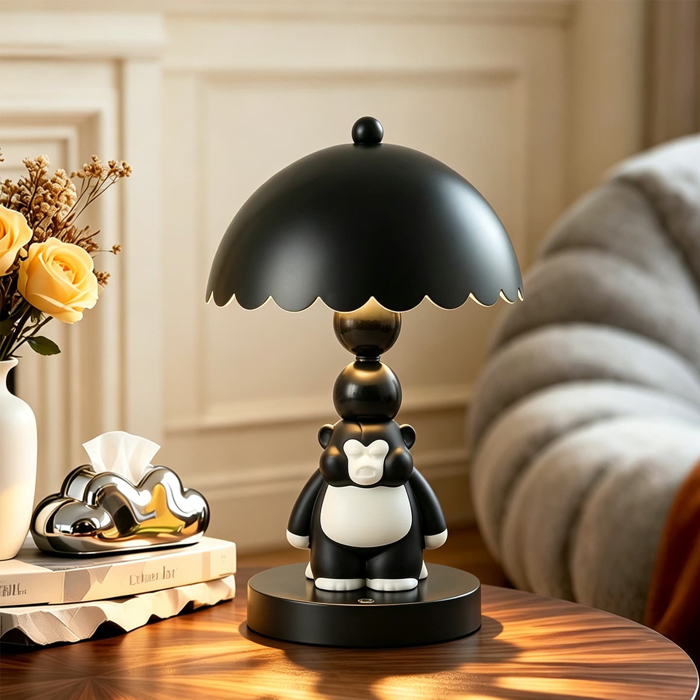 Black cute orangutan shaped table lamp three-level dimming bedroom bedside night light cute desktop decoration atmosphere light