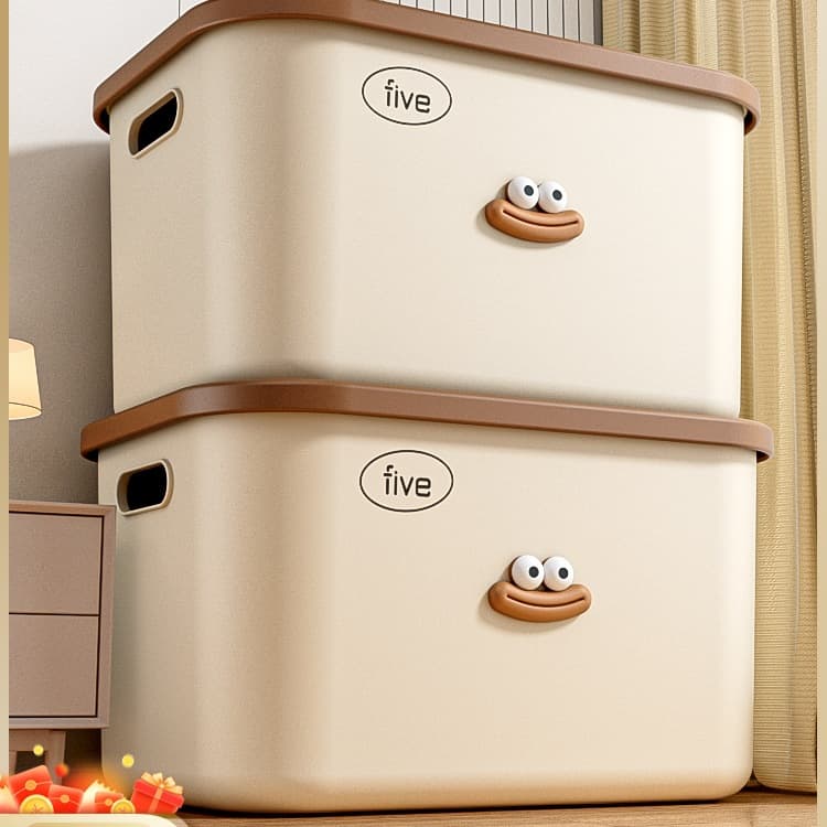 Desktop storage box with creamy design, suitable for living room snacks, toys, cosmetics, and kitchen miscellaneous items; storage box with lid.