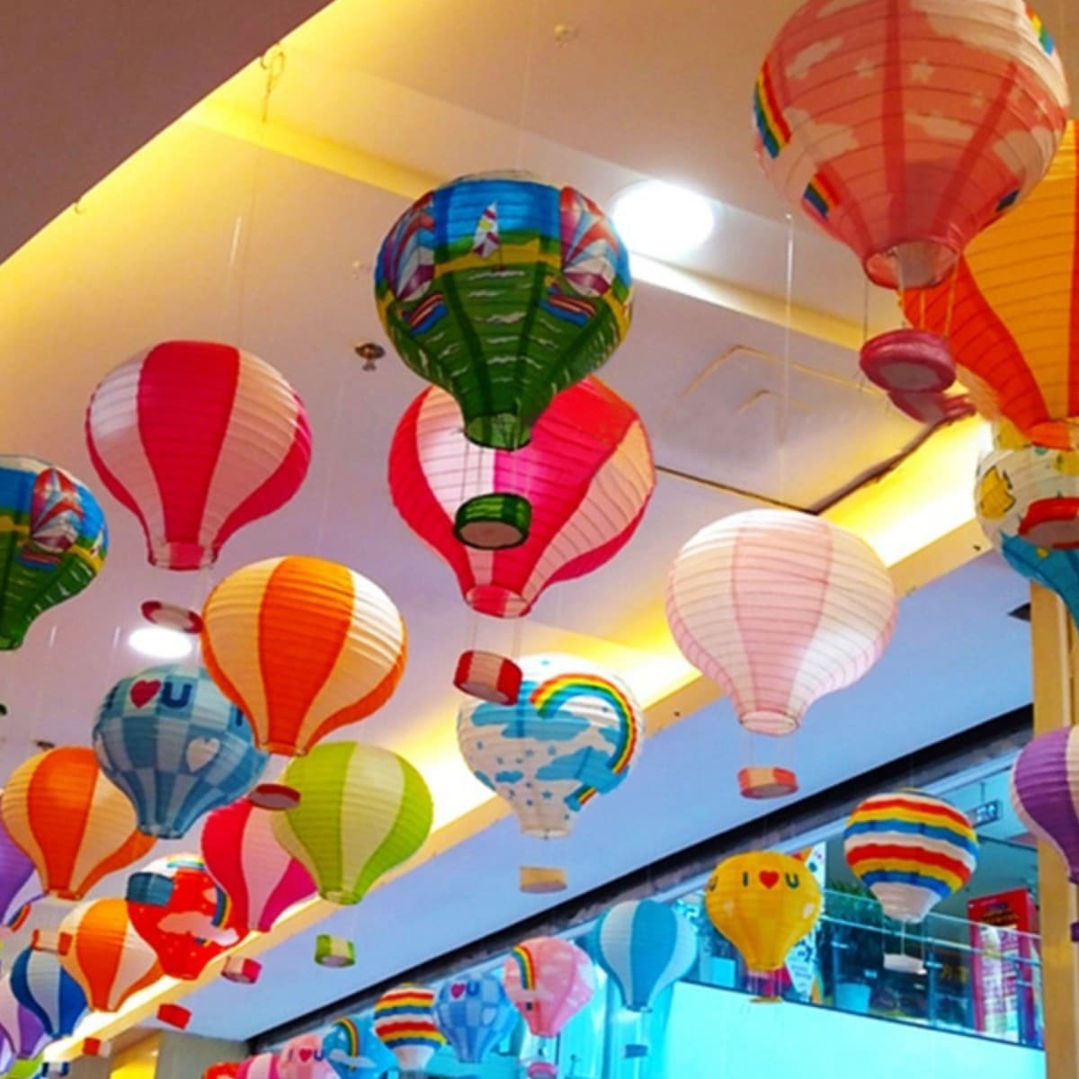 Festival Decoration for Mall, School Window Display, Aerial Hanging Ornament, Colorful Lantern Hot Air Balloon Corridor Ceiling Pendant, Internet Famous