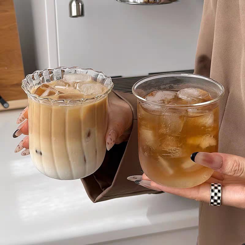 Retro wide-mouth transparent glass heat-resistant latte cup cold brew cup ice American coffee cup drink cup milk cup