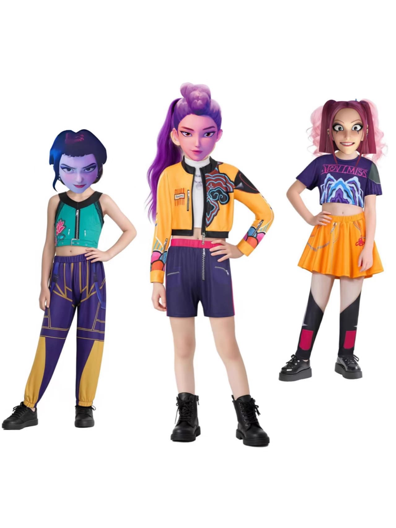 K-POP Demon Hunter Girl Group Cosplay Costume for Kids, Korean Wave Superstar Lumi, Mira, Zoe Cosplay Matching Outfit