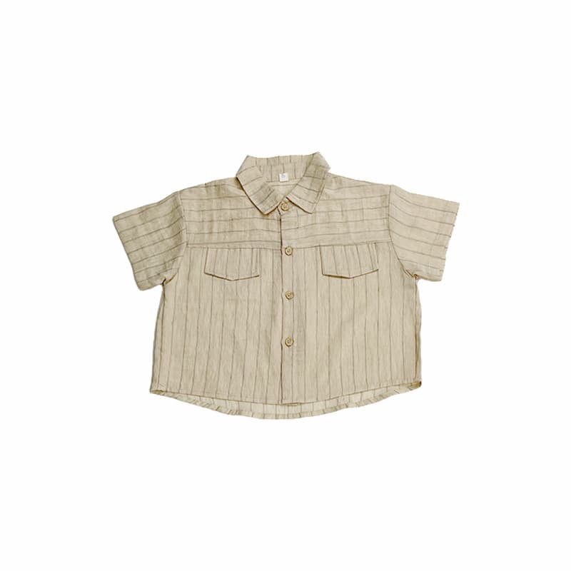 Cotton-Linen Baby Boy Shirt Small Kids Children Short Sleeve Summer Five-Tenths Pants Casual Shorts Set Striped Middle & Small Kids