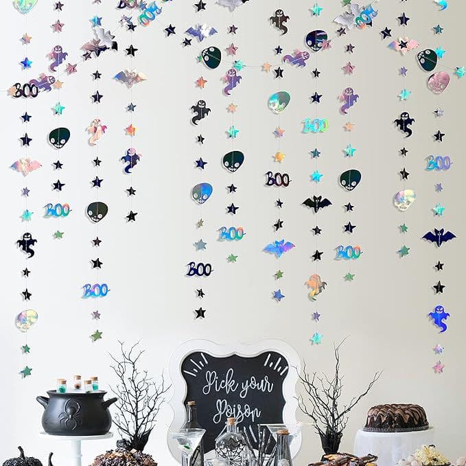 Halloween Party Decoration Bat Skull Stars Hanging Paper Banner Bunting Color Suitable for Halloween Birthday Home