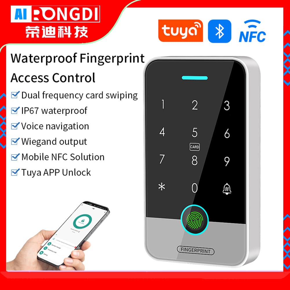 Tuya Bluetooth Smart Door Access Controller ABS Material Anti-Tamper Flame-Retardant Fingerprint Password Card Waterproof All-in-One