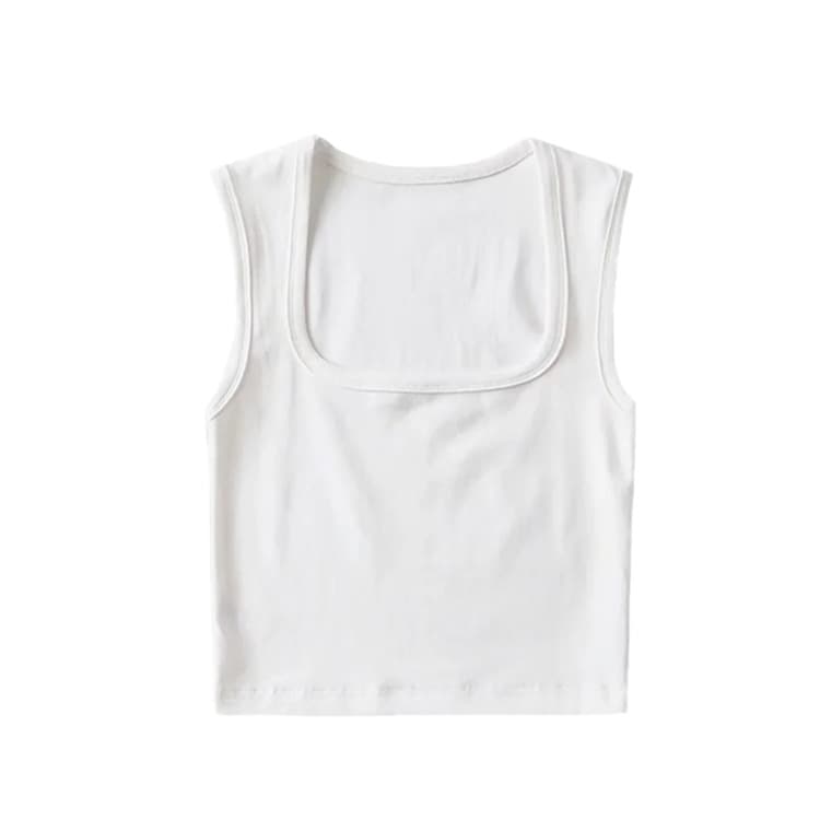 Slim-Fit Versatile Solid Color Short Crop Top Summer French Retro Deep Square Neck Tank Top Women's Tight-Fitting