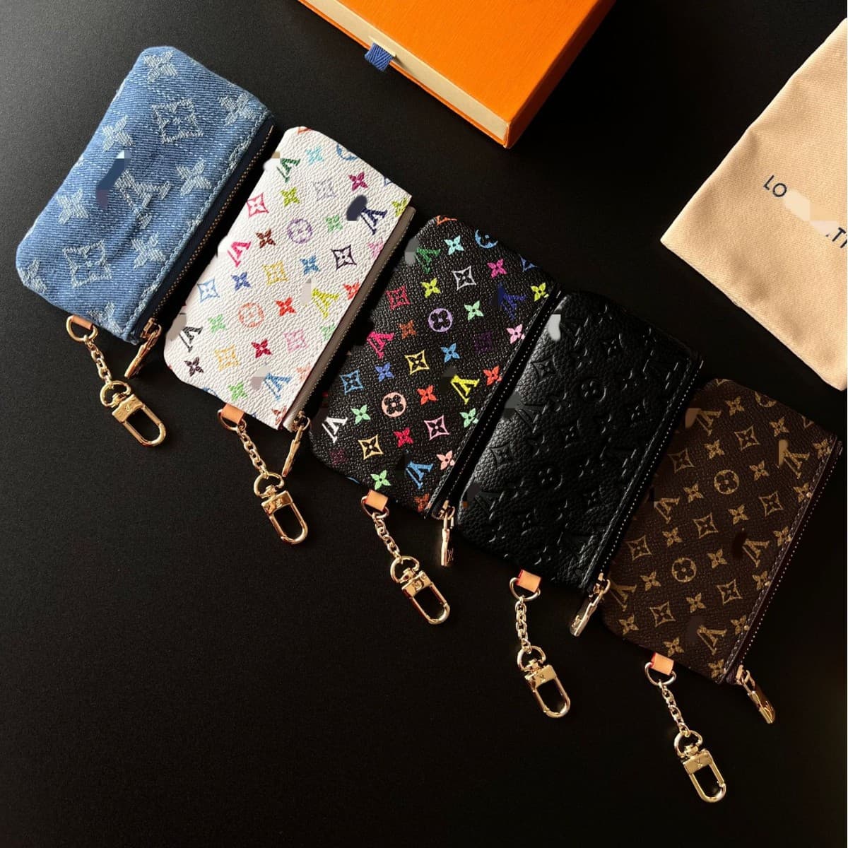 Donkey Brand 2026 New Style Denim Monogram Tricolor Small Wallet Coin Purse Light Luxury Keychain Lipstick Pouch Earphone Bag