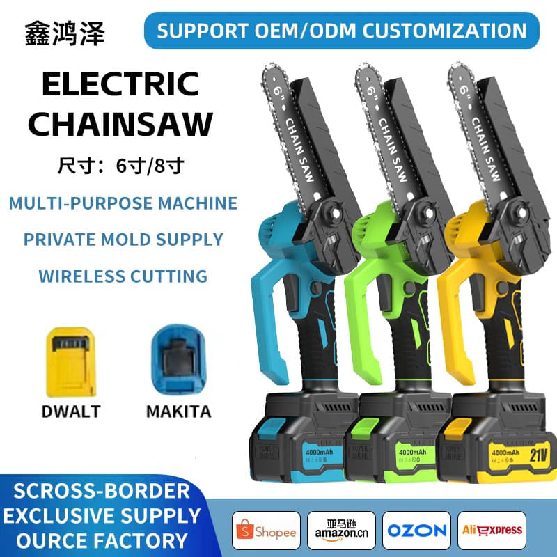 Cordless Lithium-Ion Chainsaw, Portable Electric Chainsaw for Woodworking, Handheld Battery-Powered Saw