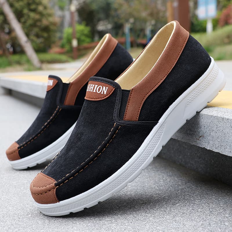 Summer Large Size Men's Casual Breathable Cloth Shoes Slip-On Polyurethane Elderly Shoes Round Toe Non-Leather Leisure Sneakers
