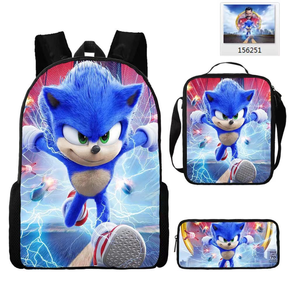 Cross-border Express SONIC Primary School Student Backpack 3-Piece Set Cartoon Backpack Shoulder Bag Pencil Case Wholesale