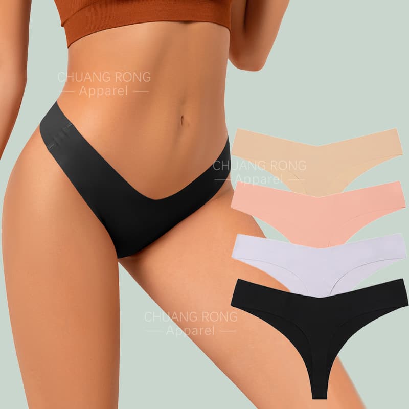 European and American Seamless One-Piece Ice Silk Sports Fitness Underwear, Women's Low Waist Sexy Breathable Invisible Plus Size Ladies Underwear