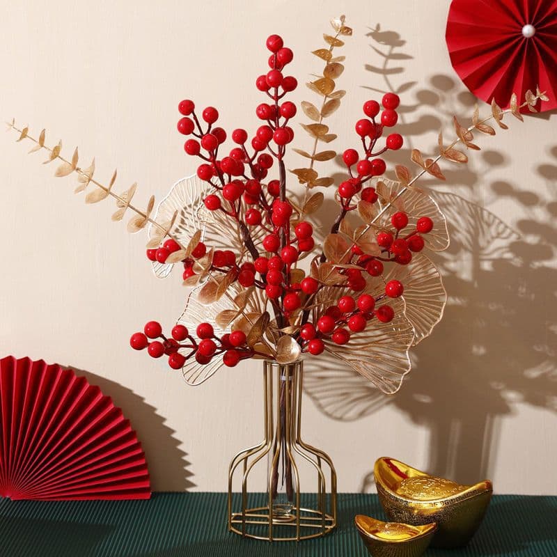 Red berries (fortune fruit), artificial or real flowers, decorative items for weddings, Spring Festival, housewarming, living room decorations, high-end ornaments.