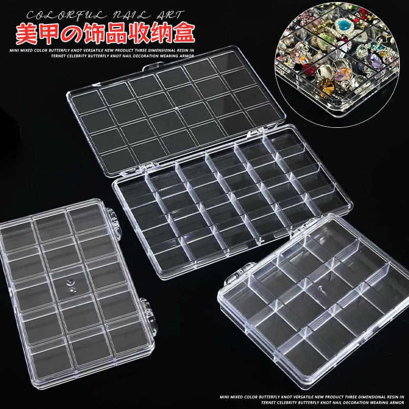 Nail Art Accessory Storage Box 24 Grid Empty Box Acrylic Material Diamond Sorting Box Independent Compartments Nail Art Tool
