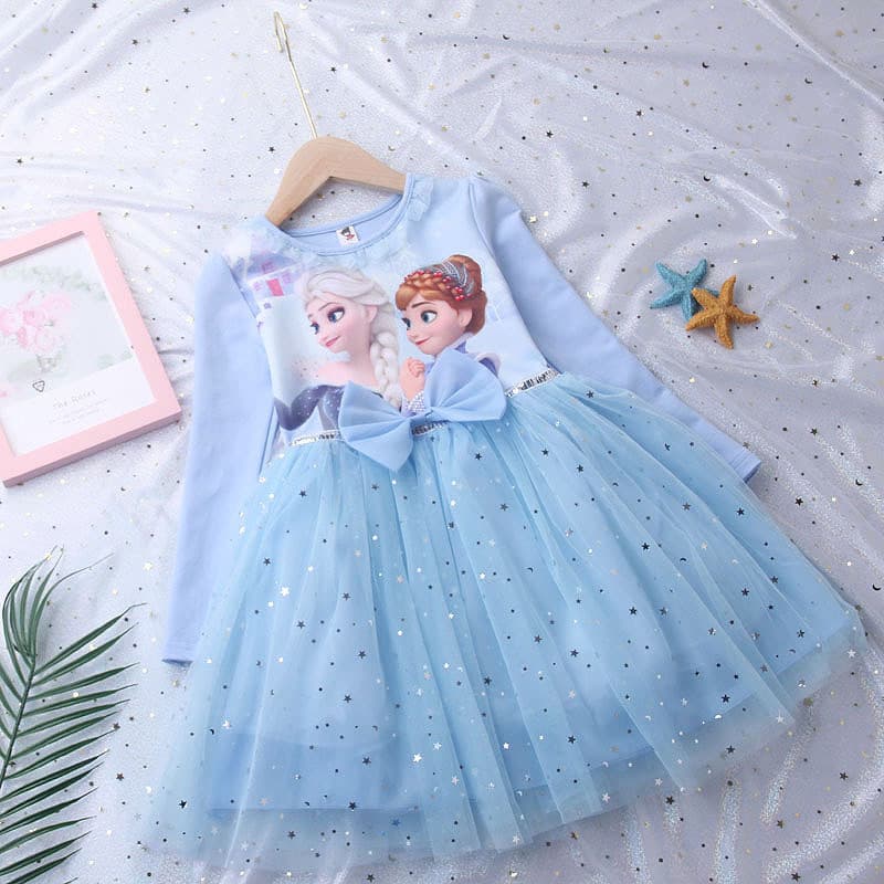 Elsa Princess Dress Girls Cotton Long Sleeve Puffy Skirt Birthday Party Outfit Trendy Autumn Wear for Kids Ages 3-8 Years Old