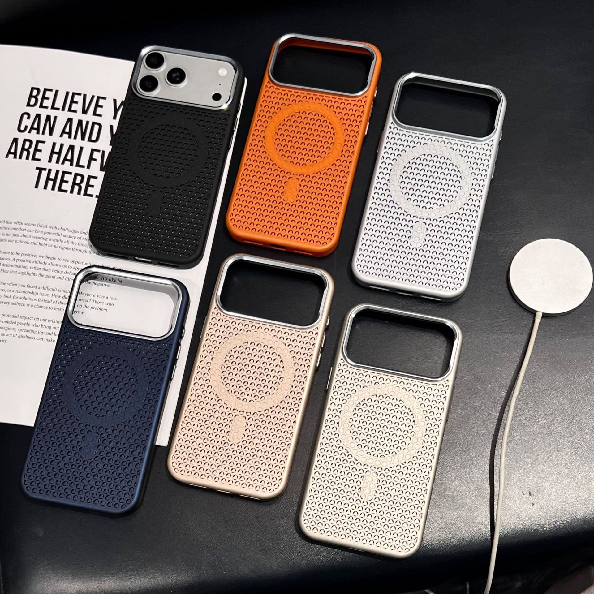 Compatible with iPhone 17 Pro Max Metal Frame Phone Case Honeycomb Heat Dissipation Magnetic 16PM Skin-Friendly Breathable Protective Cover