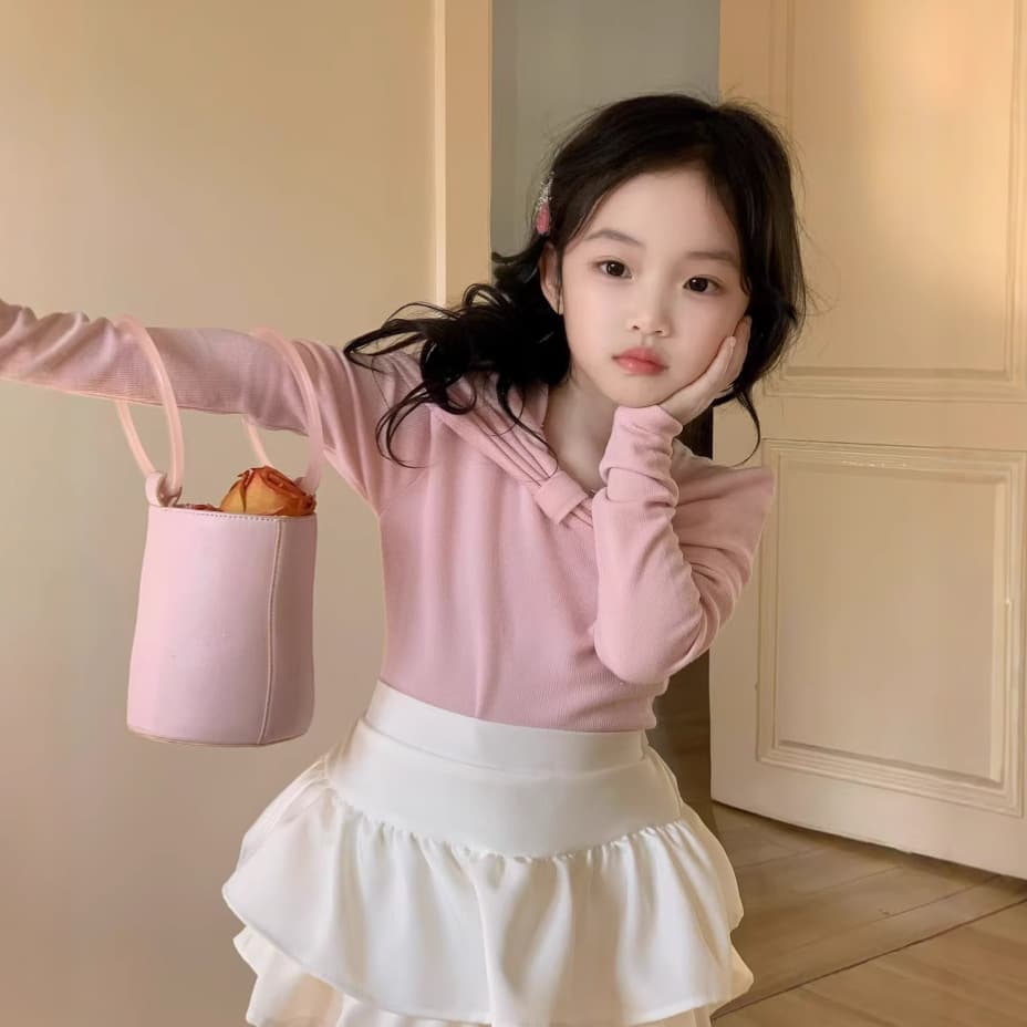 Girls Top 2025 Spring Korean Style Gentle Bow Knit Base Layer Soft and Fluffy Princess Feel Top