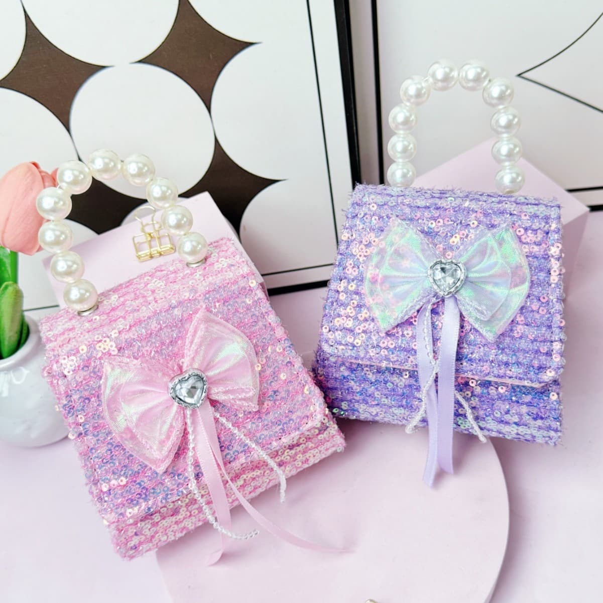 Cross-border children's bags, cute girls' cross-body bags, butterfly pearl handbags, cartoon sequins cartoon accessories