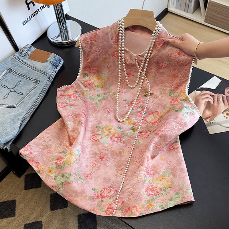 Exquisite New Chinese Style Silk Jacquard Vest for Women Autumn Sleeveless Gilet Retro Stand Collar Mulberry Silk Top