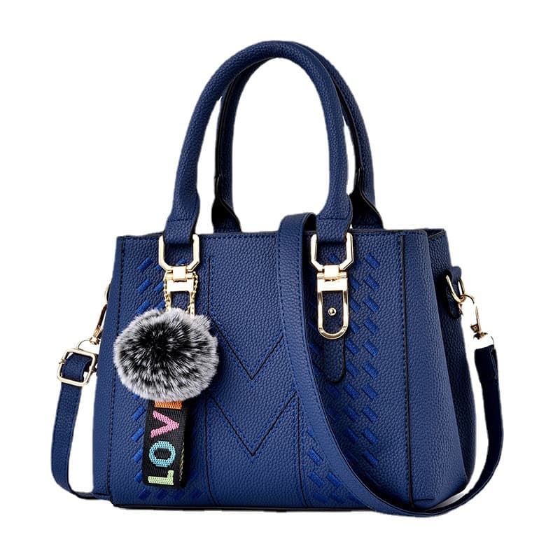Handheld women's bag 2026 new Korean style fashionable embroidery thread large capacity women's bag shoulder bag fur ball pendant handheld small bag