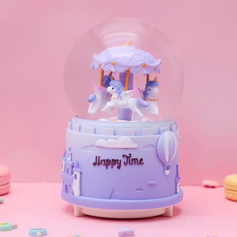 Romantic Carousel Crystal Ball Music Box Creative Dreamy Glowing Snow Globe Music Box Birthday Gift for Girls