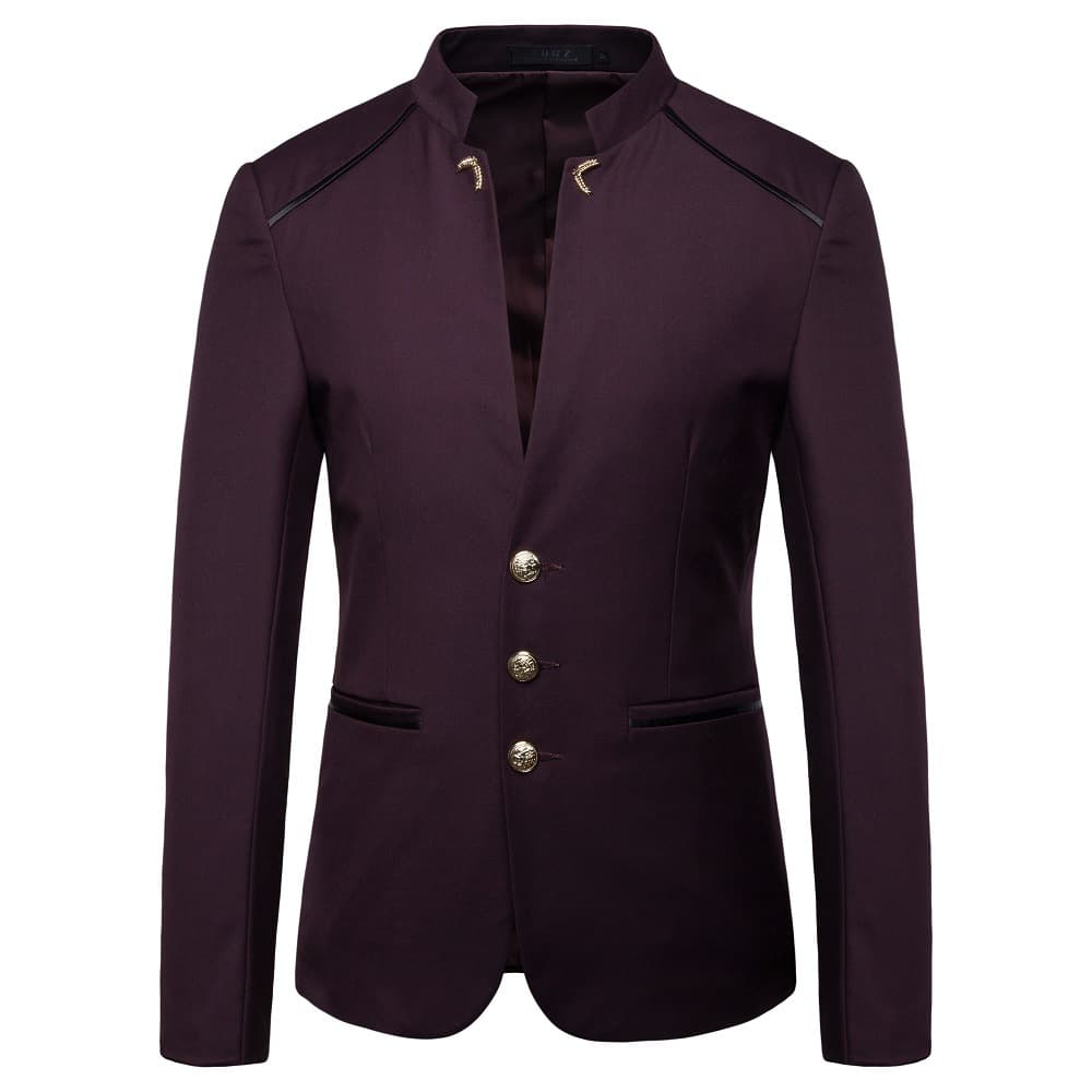 Casual Men's Fashionable Zhongshan Suit Jacket Collarless Button Decorated Youth Leisure Suit Outerwear Regular Length