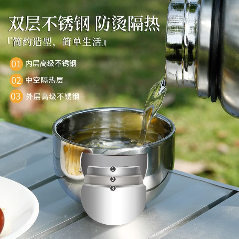 Stainless steel outdoor cup, teacup, shaving cream bowl, hollow anti-scalding foam bowl with lid, portable water cup