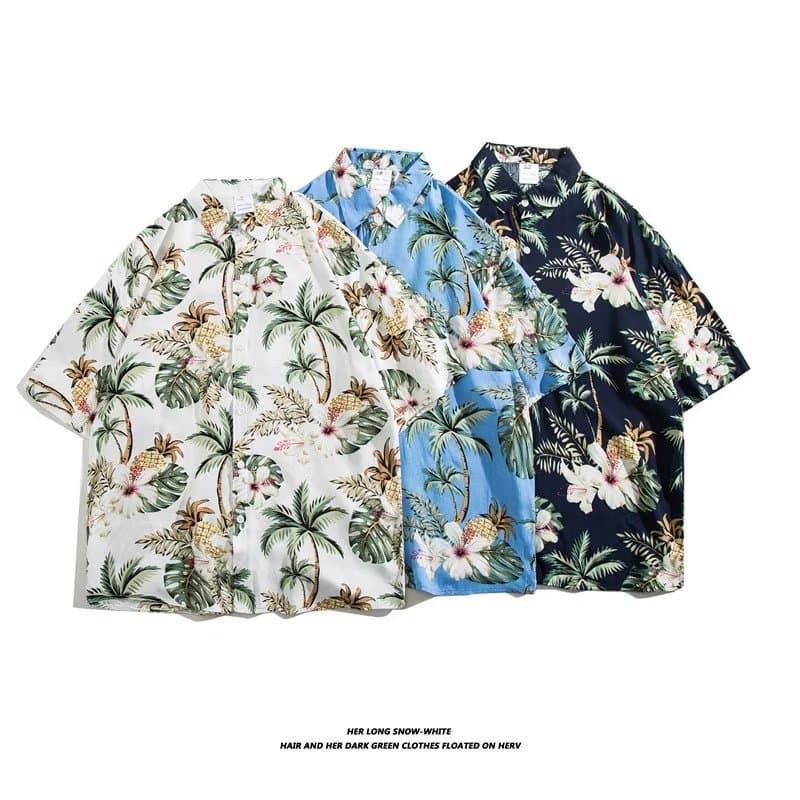 Hawaii Floral Print Short Sleeve Shirt for Men, Loose Summer Casual Beach Shirt, Trendy and Stylish Top for Young Men