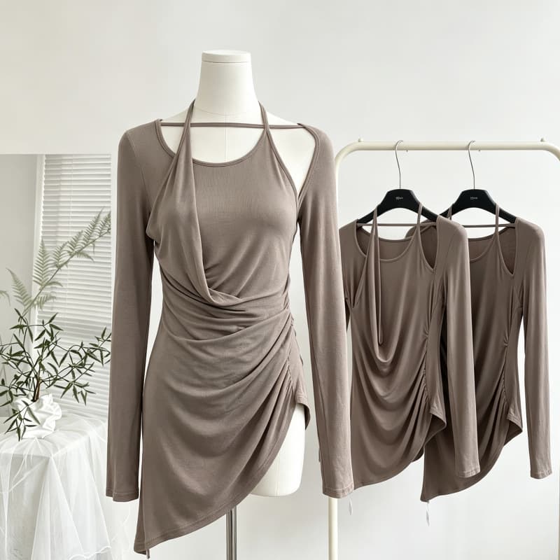 OKMASHOP "Zhang Yuanying's same style" long-sleeved T-shirt women's summer slim fake two-piece top