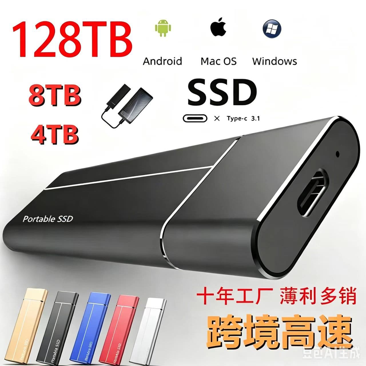New Metal Portable SSD Mobile Hard Drive Mini SSD Large Capacity 30TB Cross-Border Trade Wholesale