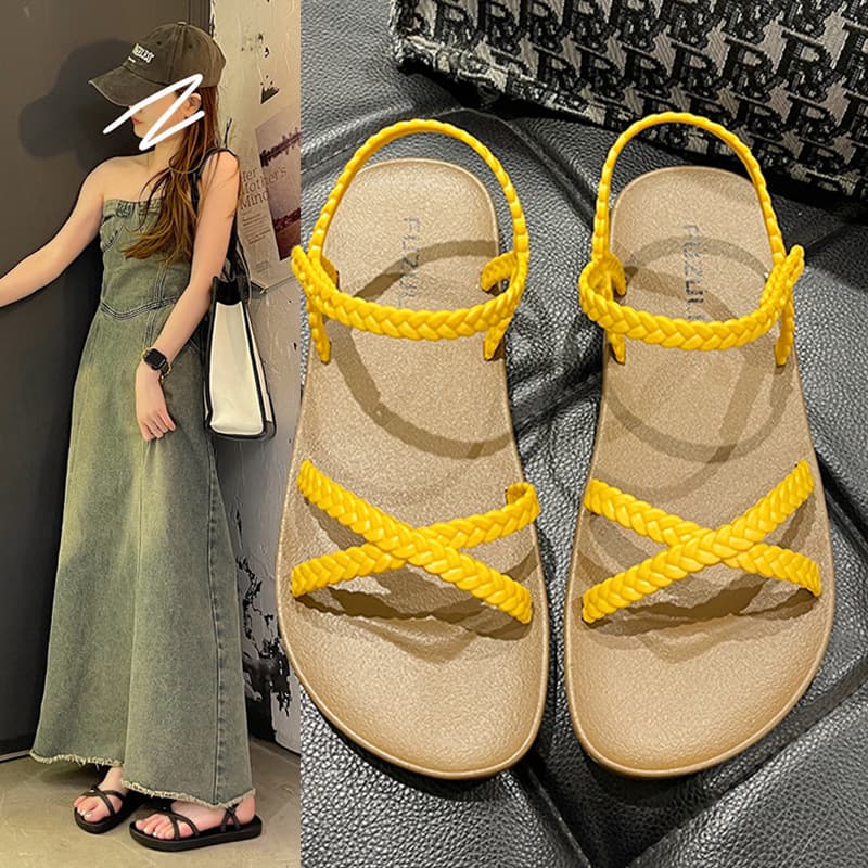 Korean-style flat sandals for women 2024 summer fashion one-strap slippers casual trendy open-toe Roman beach shoes
