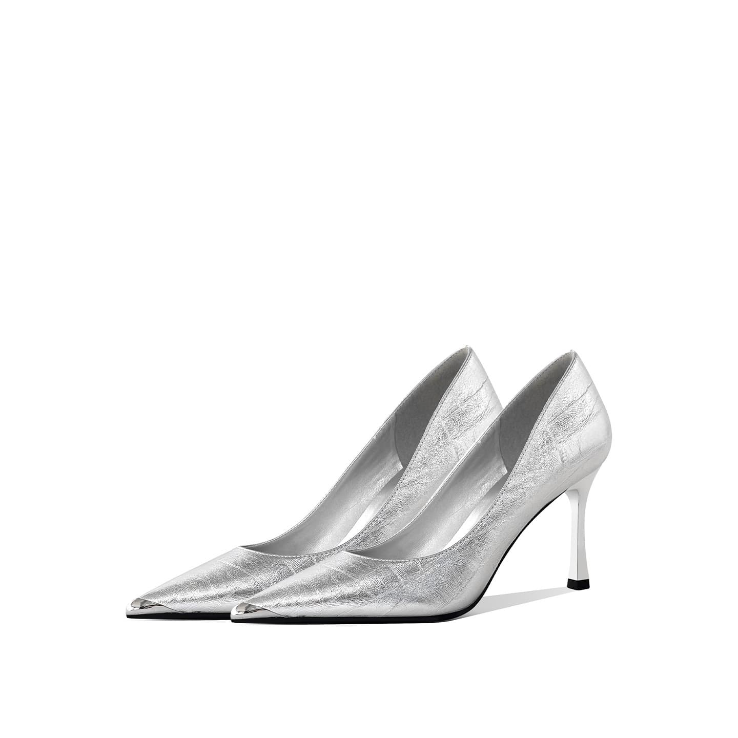 [in Stock] Silver Pointed Toe High Heels for Women 2025 Autumn New Noble Style Shallow Mouth Party Shoes Wholesale