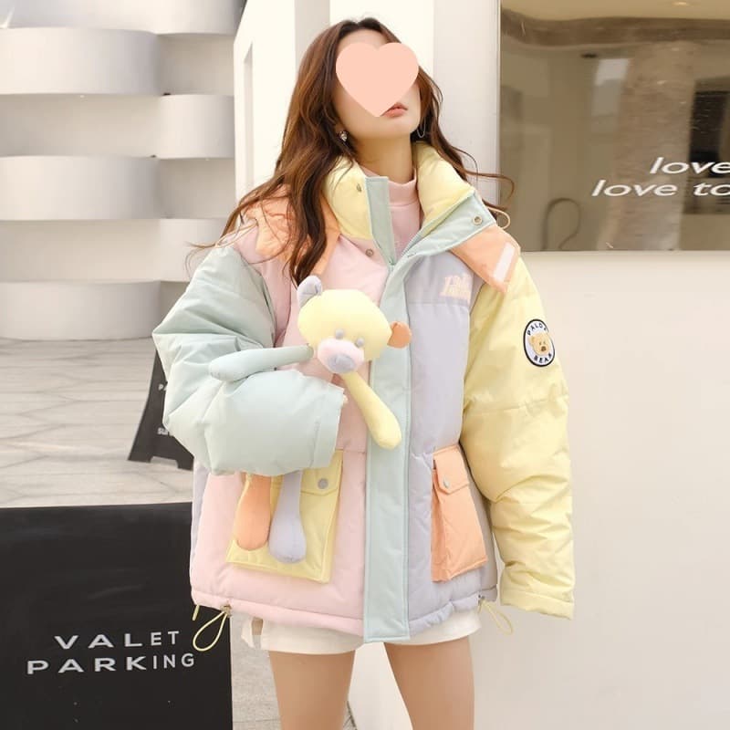 Color-Block Down Jacket - New Colorful Short Loose Warm Winter Coat for Female Students