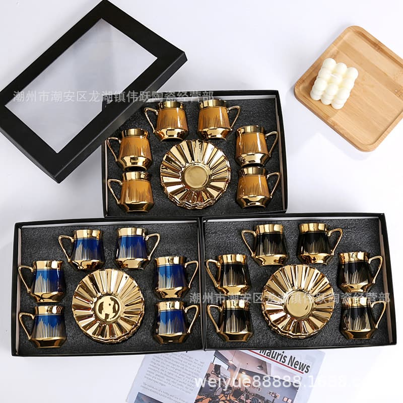 Saudi Arabian Middle East Arabic coffee cup and saucer creative ceramic 6 cups and 6 saucers set European style electroplated mug and saucer gift