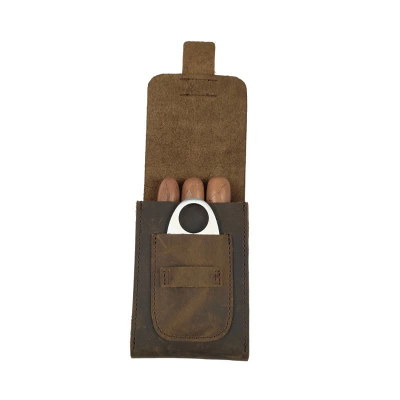 New wholesale portable genuine leather cigar bag (3-pack, Crazy Horse oil leather cigar case, travel size, vintage cigar bag)