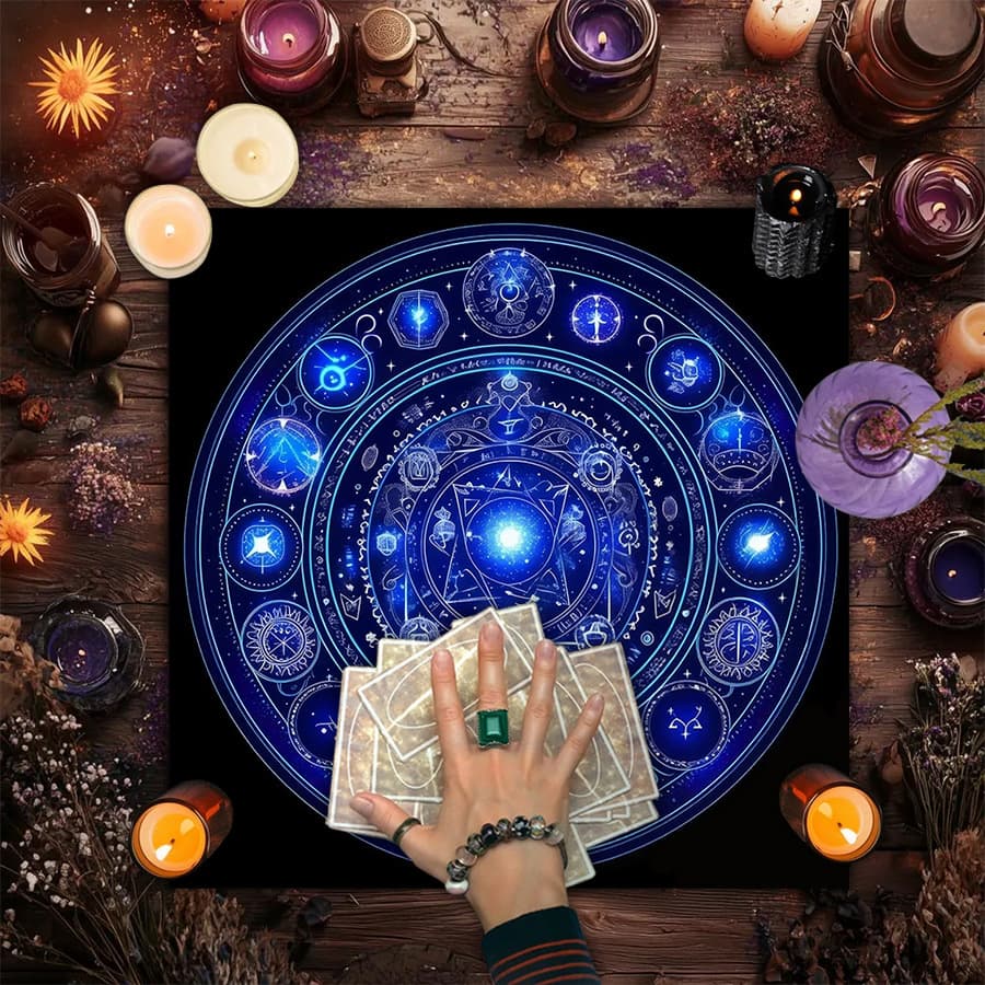 Cross-Border Hot Selling Vintage Moon Phase Cat Altar Cloth Five-Pointed Star Tarot Card Black Oracle Mat Tarot Tablecloth Mat Cloth