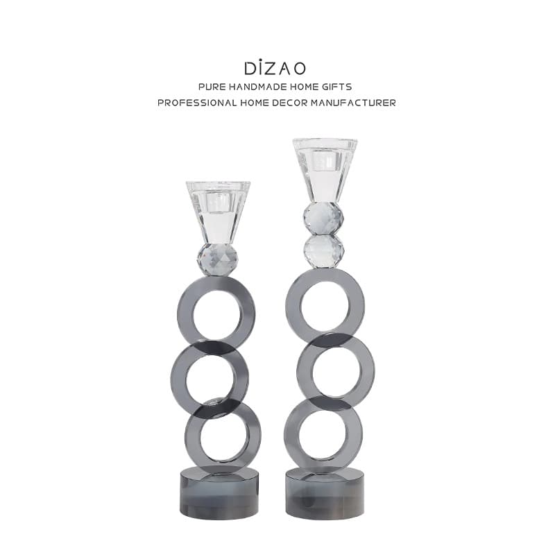 Luxury Modern Smoky Gray Crystal Glass Candleholder Living Room Dining Room Entryway Candle Stand Creative Decorative Ornament
