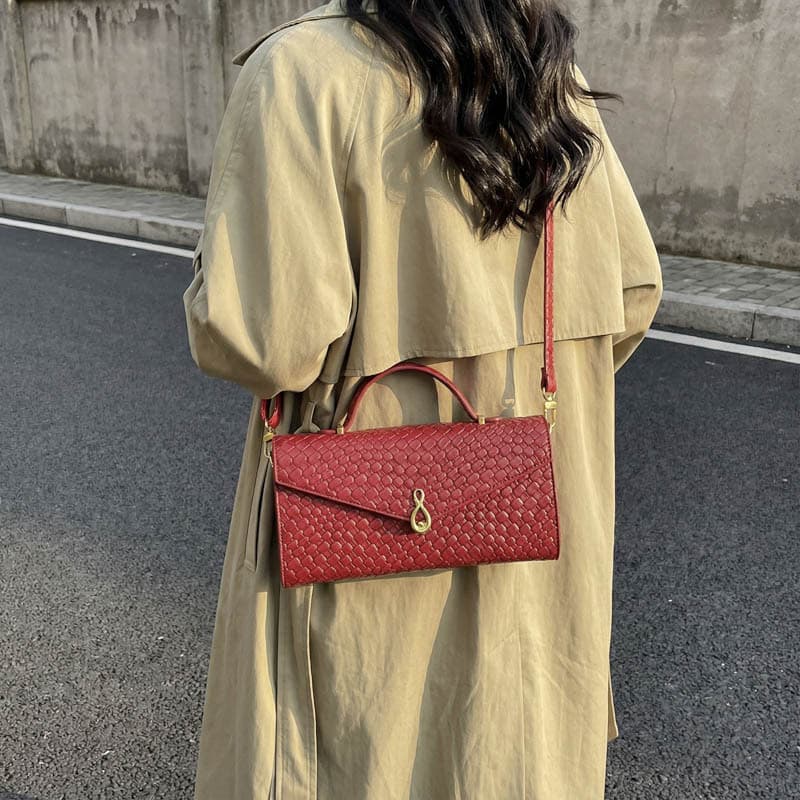 Woven Pattern Vintage Retro Design Casual Stylish 2025 New Trendy Lock Clasp Ladies Crossbody Handbag