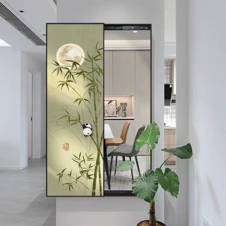 Bamboo Bao Ping An invisible full-length mirror push-pull hidden mirror bedroom dressing mirror wall-mounted home painting dressing mirror