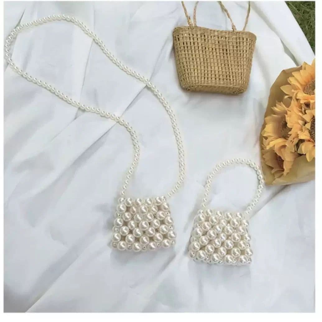 Elegant Design Pearl Woven Small Bag, Hand-Held Shoulder Pearl Handbag, Cross-Body Shoulder Lipstick Bag, Beaded Bag