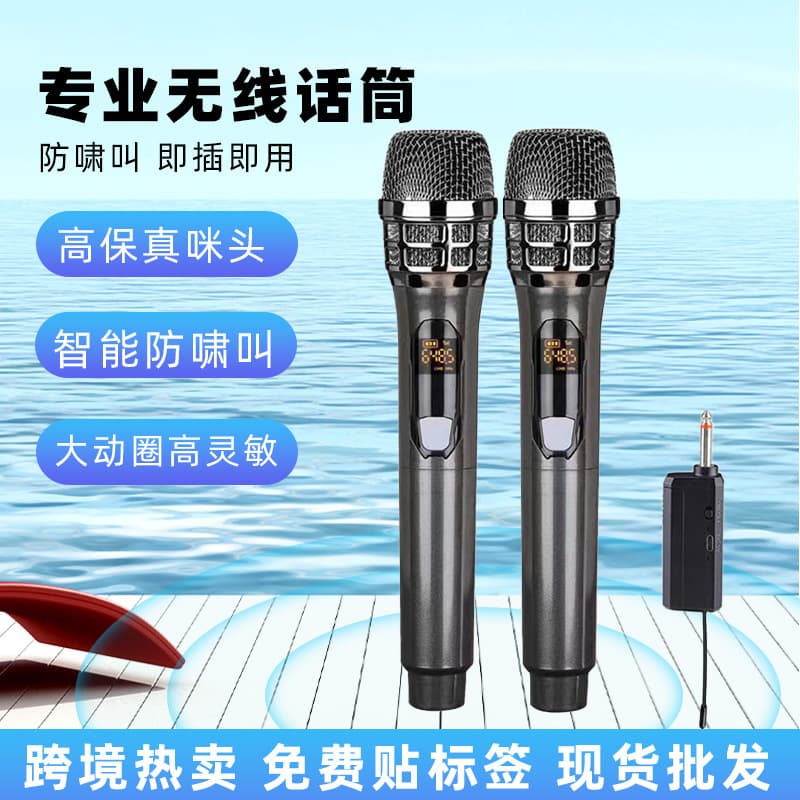 Universal Wireless Microphone Set with Two Microphones and Charging, for Stage, Home, KTV, and Outdoor Karaoke