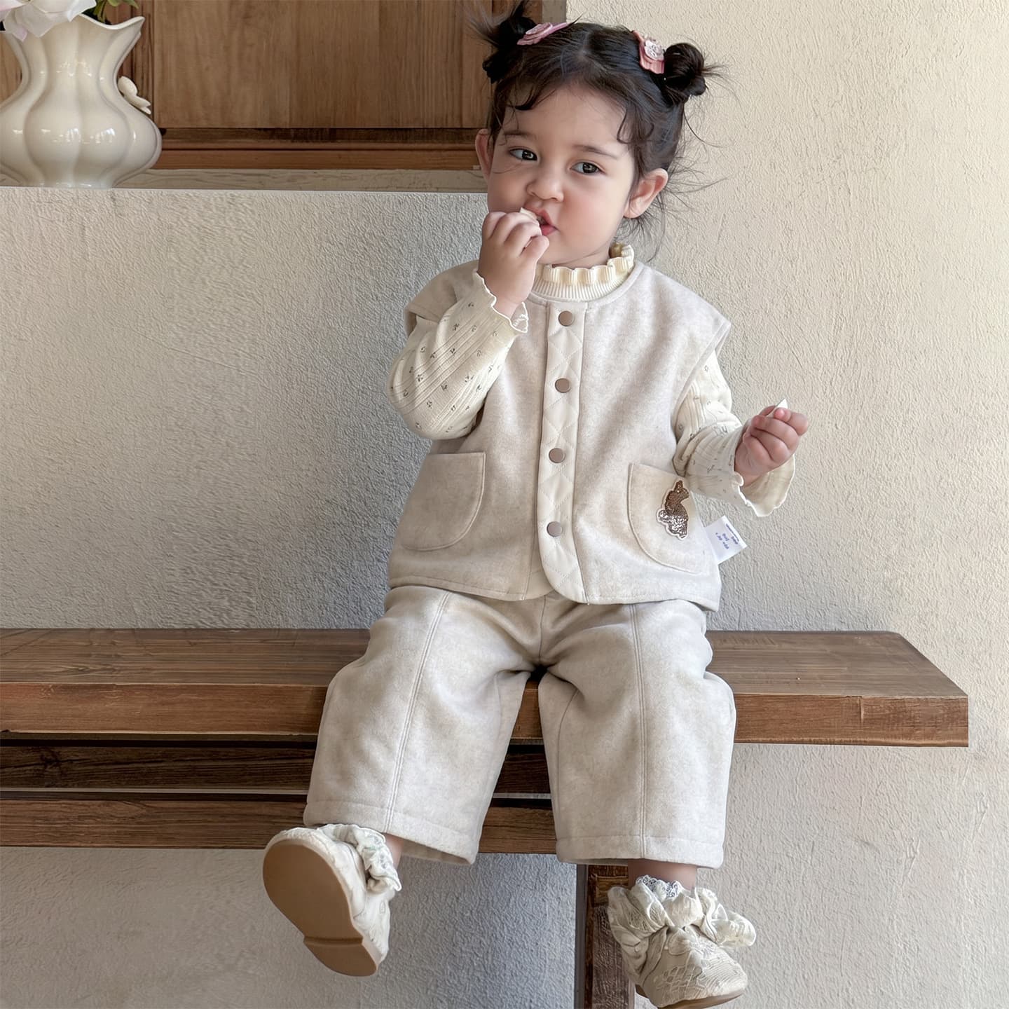 Girls Autumn/Winter Set, Wool Vest Jacket, Knitted Sweater, Korean Style Kids Outfit, 3-Piece with Pants