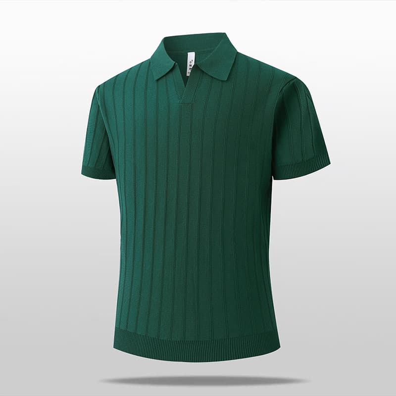 Premium Ice Silk Knit Polo Shirt Men's Summer Fashion V-Neck Hollow Short Sleeve T-Shirt Mature Steady Casual Shirt