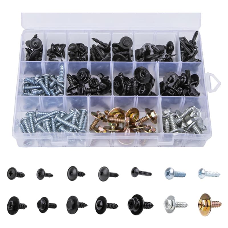 160pcs 14 Types Universal Ford Toyota Car Metal Screw Body Bumper Fixing Clip Screw