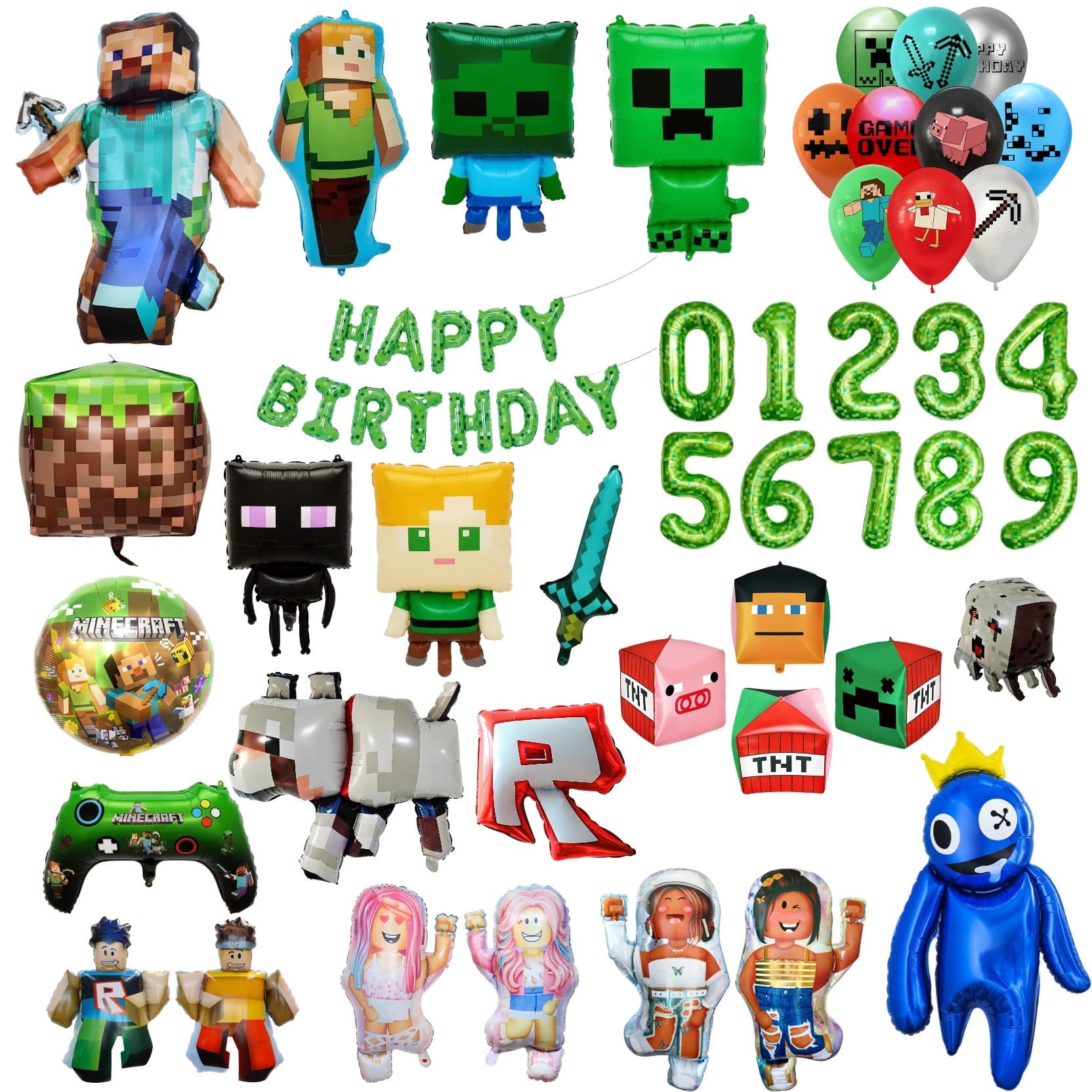Cross-border new product Minecraft aluminum film balloon Steve 40-inch 0-9 numbers Minecraft theme aluminum film balloon