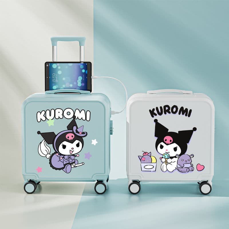 Student Cartoon Small Carry-on Suitcase, Lightweight 18-inch Children's Trolley Case, Kuromi-themed Travel Case for Boarding